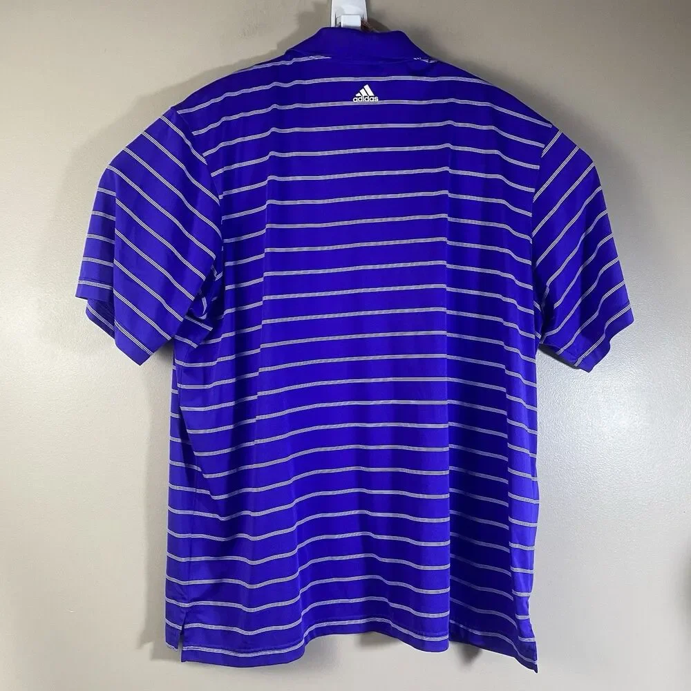 Adidas Polo Shirt Mens 2XL Streamsong Golf Club Blue Stripe Puremotion Stretch